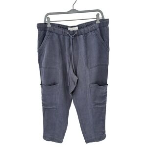 C&C California Linen Blend‎ Cargo Pants Navy Blue Crop Drawstring Waist Women XL